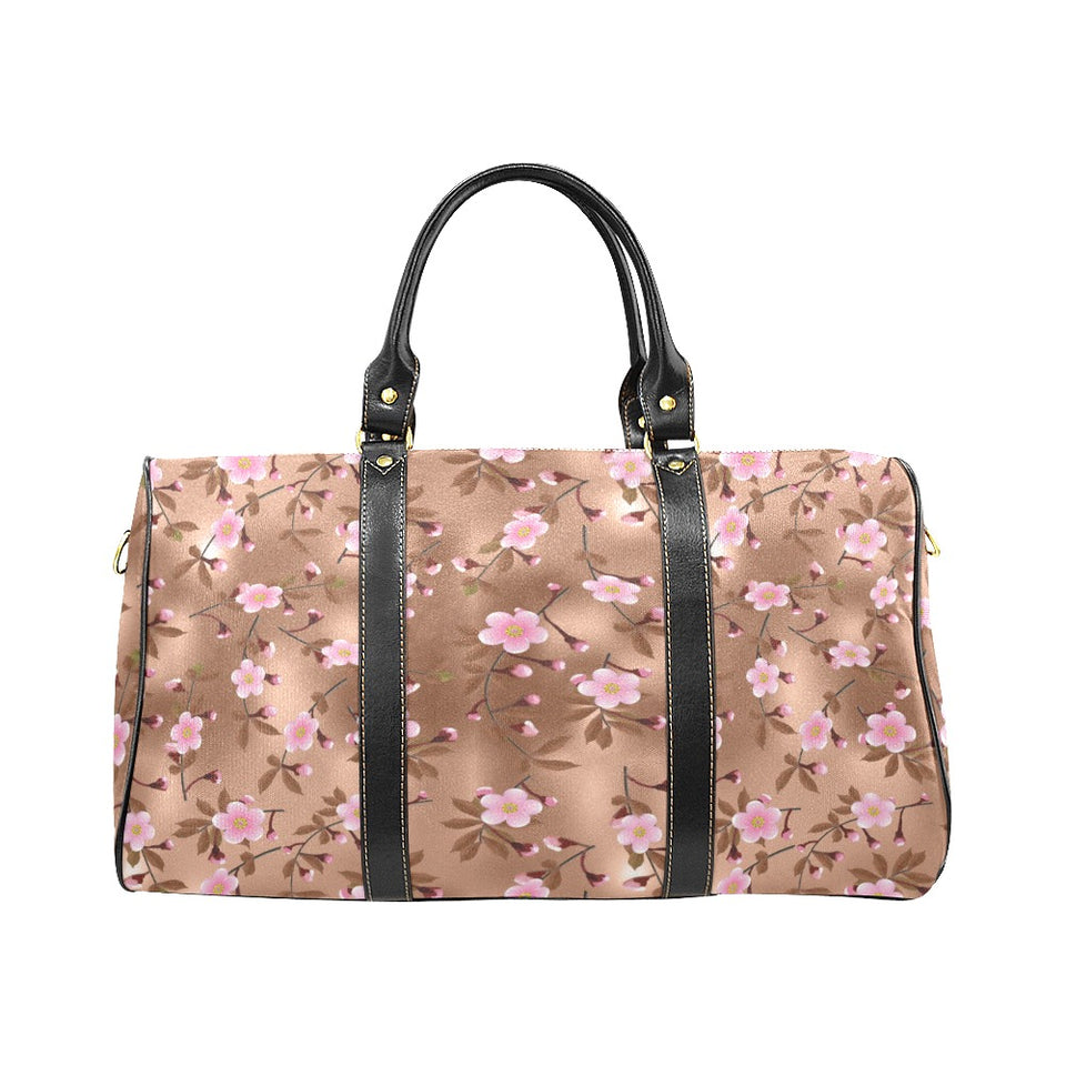 Pink sakura cherry blossom drak brown background Travel Bag