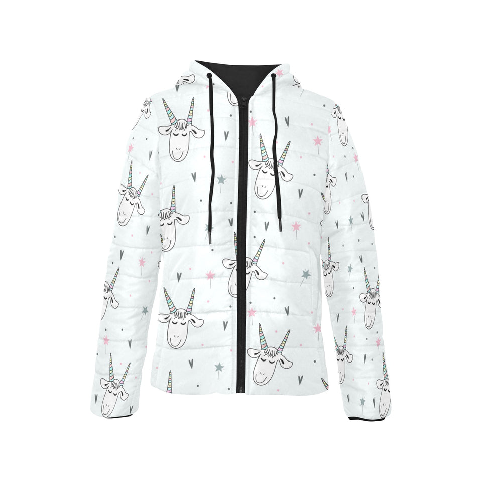 Cute goat design pattern Women's Padded Hooded Jacket