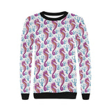 Purple seahorse blue coral pattern Women's Crew Neck Sweatshirt