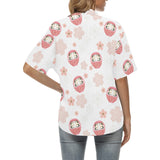 Daruma japanese wooden doll cherry blossom flower Women's All Over Print Hawaiian Shirt