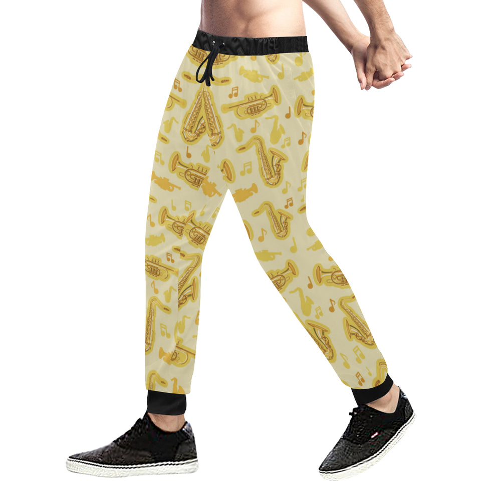 Saxophone cornet pattern yellow background Unisex Casual Sweatpants