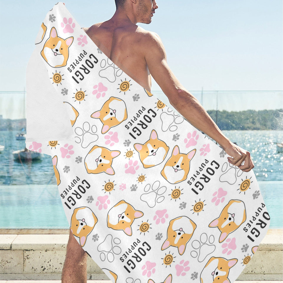 Corgi Dog Pattern Beach Towel