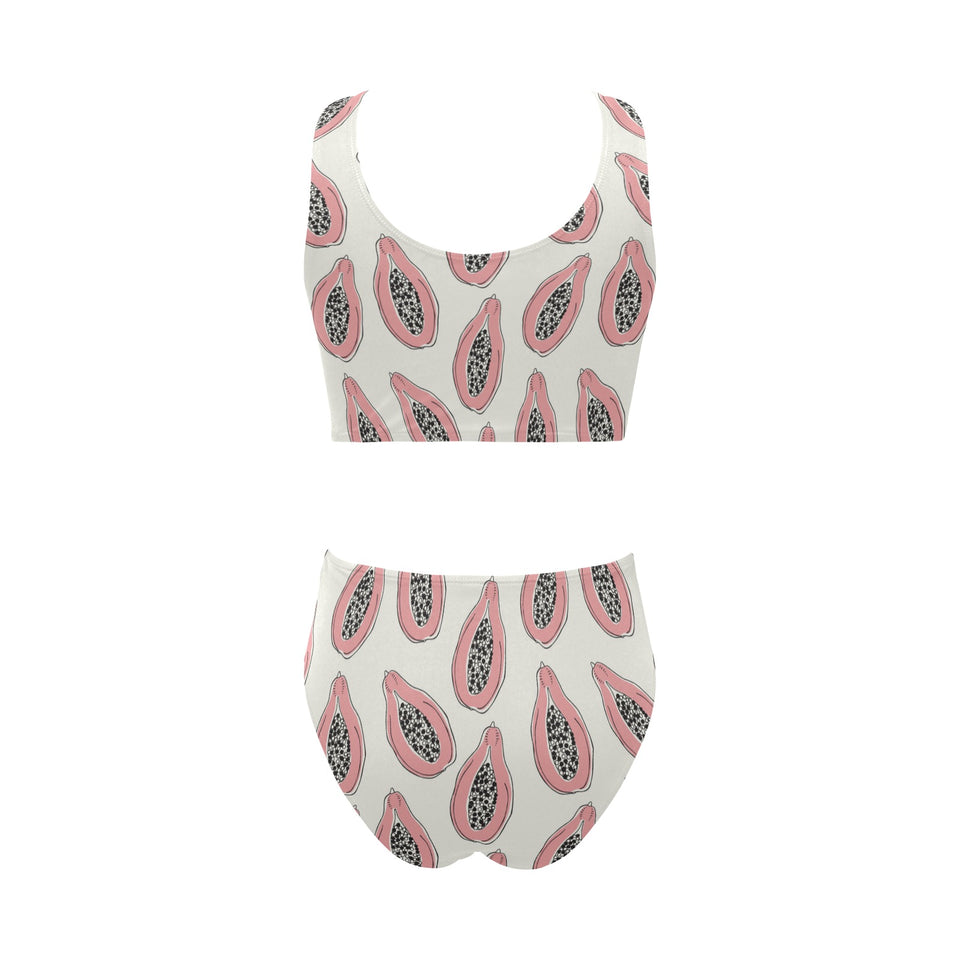 papaya pattern Chest Bowknot High Waisted Bikini Swimsuit