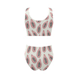 papaya pattern Chest Bowknot High Waisted Bikini Swimsuit