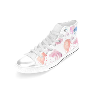 Watercolor air balloon cloud pattern Women's High Top Canvas Shoes White