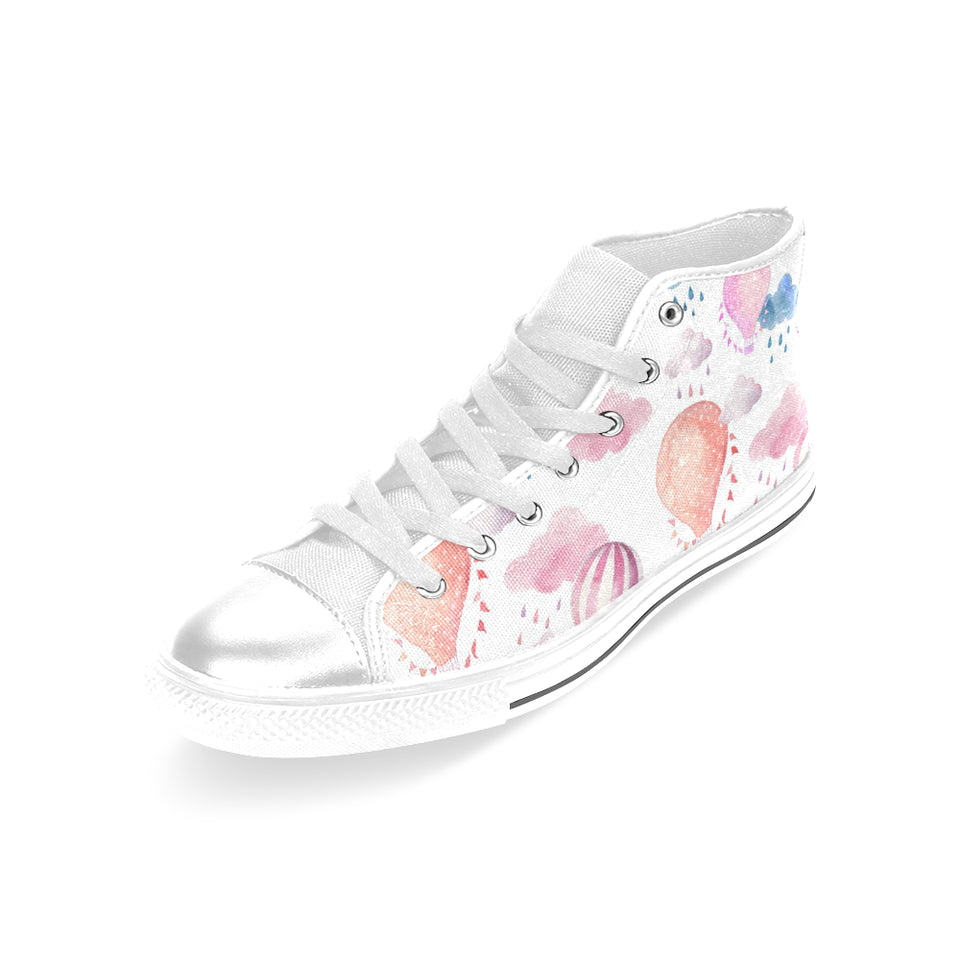 Watercolor air balloon cloud pattern Women's High Top Canvas Shoes White