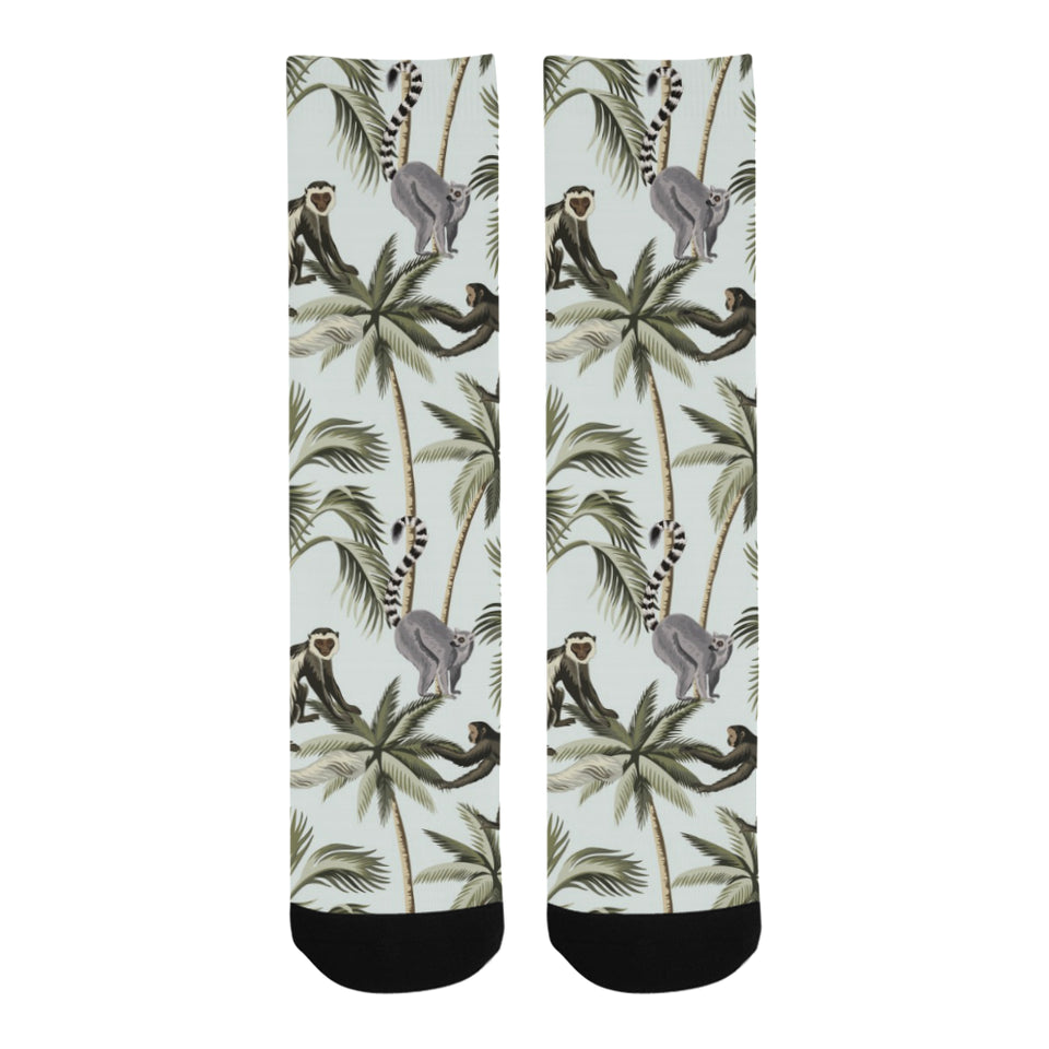 Monkey sloth lemur palm trees pattern Crew Socks