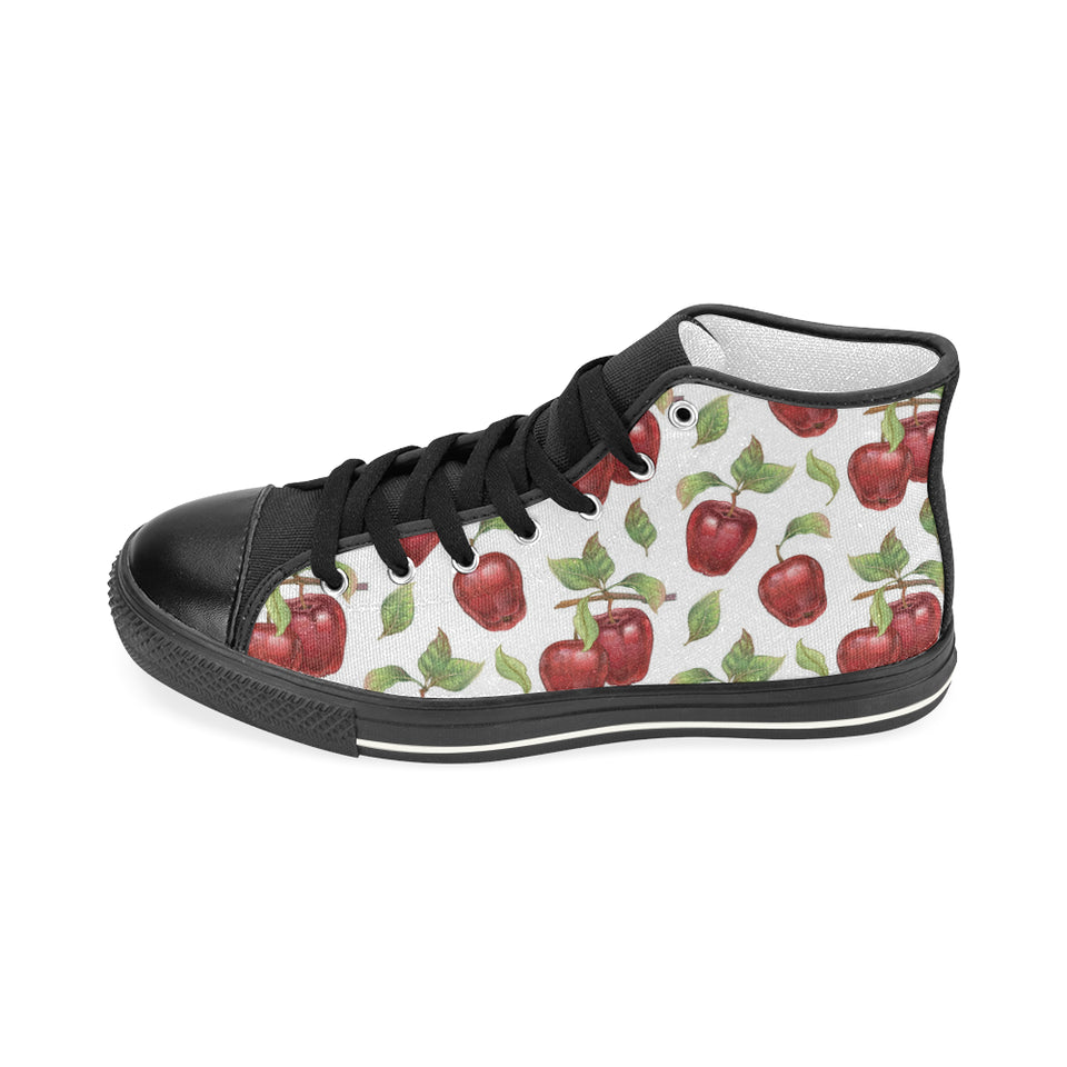 Red apples pattern Men's High Top Canvas Shoes Black