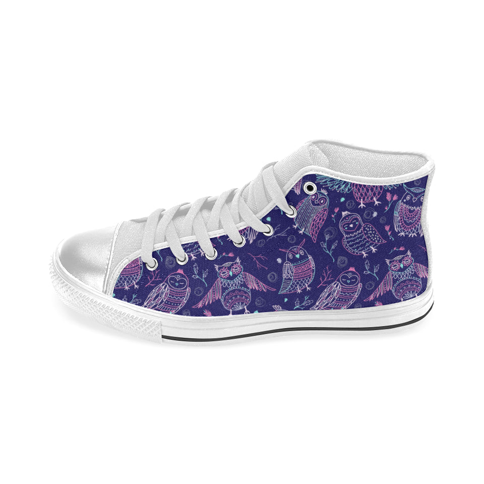 Cute owls pattern boho style ornament Women's High Top Canvas Shoes White