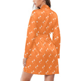 Engine Piston Orange Background Pattern Design 05 Women's Long Sleeve Belted Night Robe