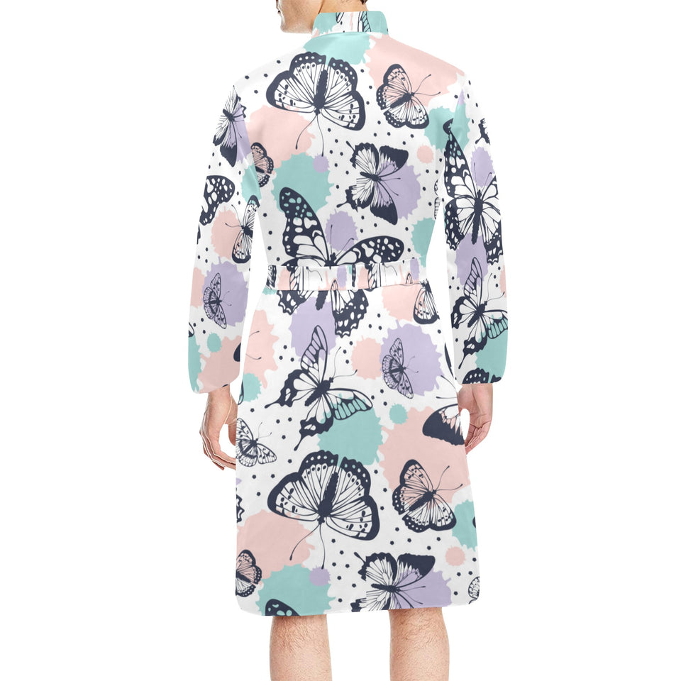 Butterfly pattern Men's Long Sleeve Belted Night Robe