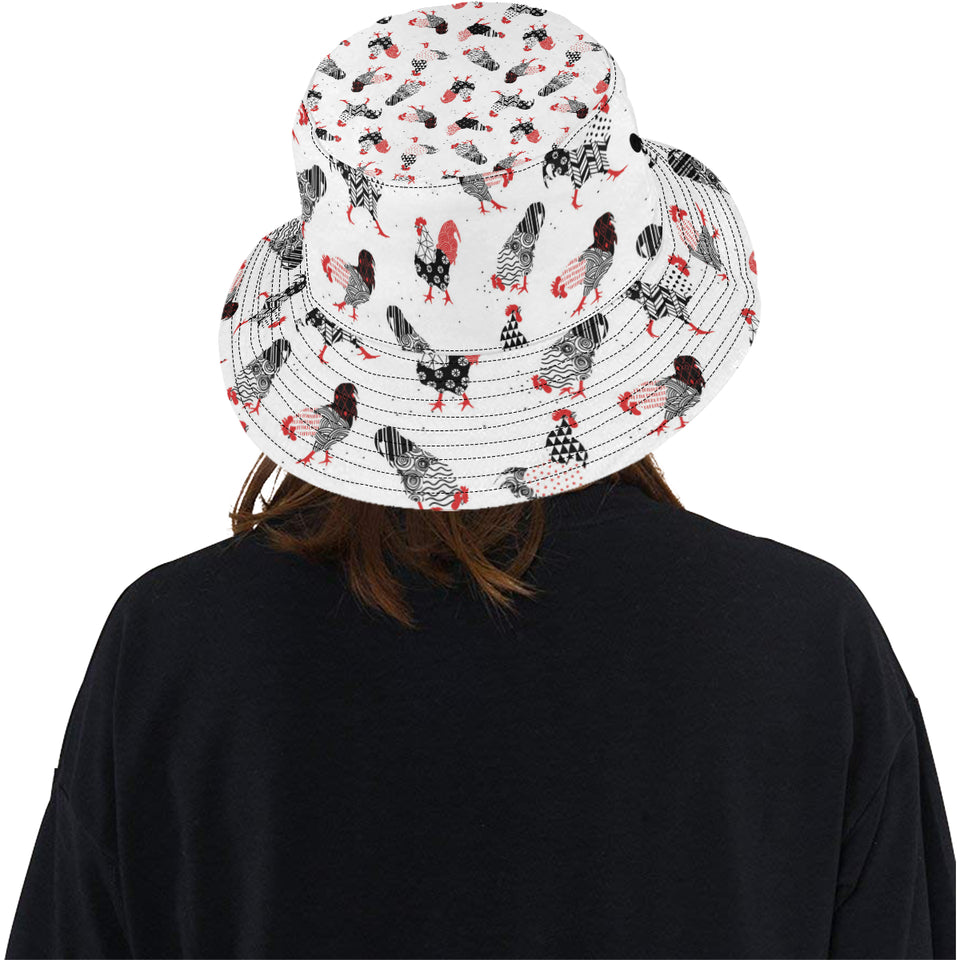 Cool rooster chicken cock floral ornament backgrou Unisex Bucket Hat