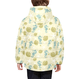 Seahorse shell starfish pattern background Kids' Boys' Girls' Padded Hooded Jacket