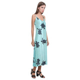Sea turtle with blue ocean backgroud V-Neck Open Fork Long Dress