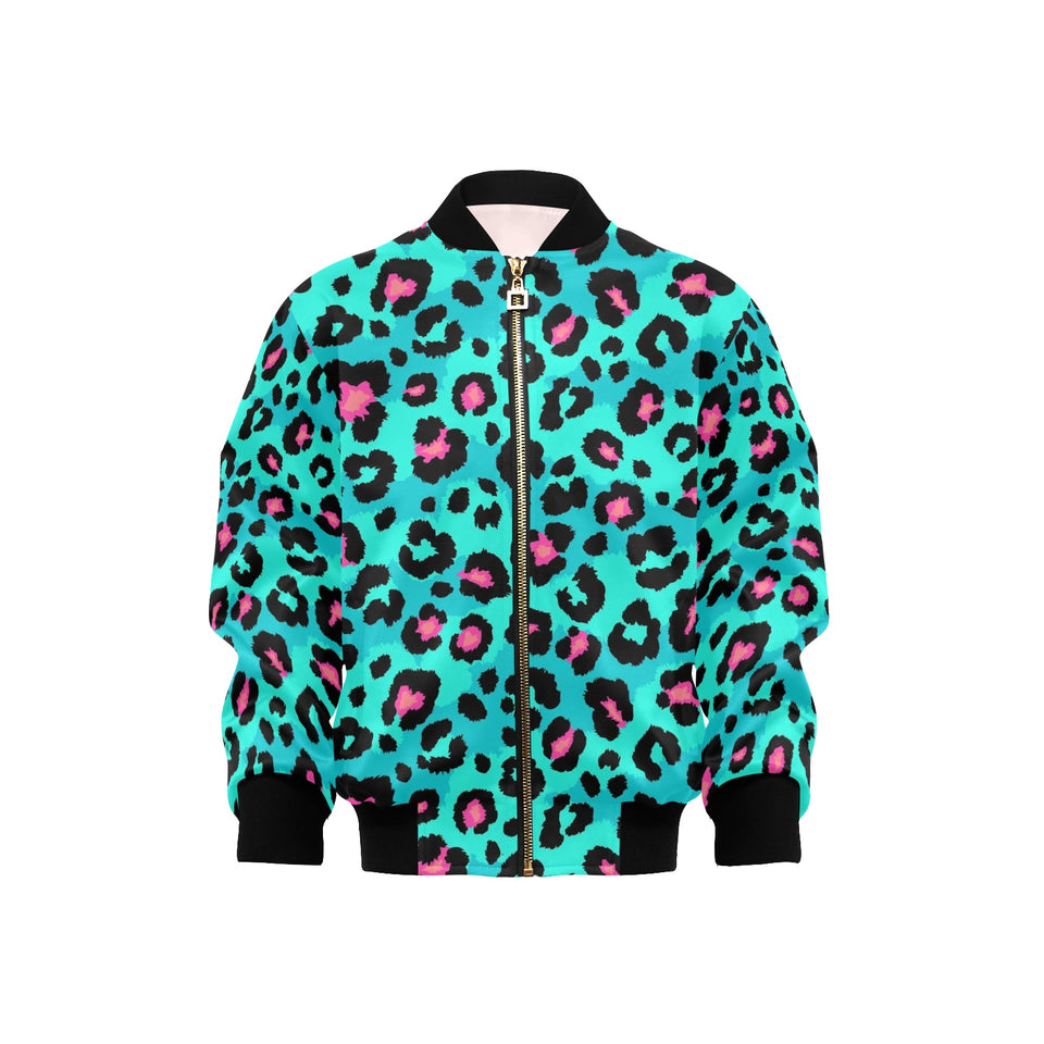 Green leopard skin print pattern Kids' Boys' Girls' Bomber Jacket