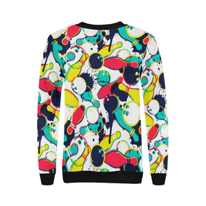 watercolor bowling ball pins Women's Crew Neck Sweatshirt