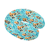 Cute sea otters fishe sea urchin pattern U-Shaped Travel Neck Pillow