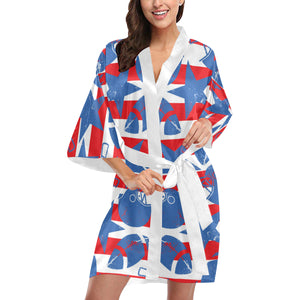 American football ball star stripes pattern Women's Short Kimono Robe