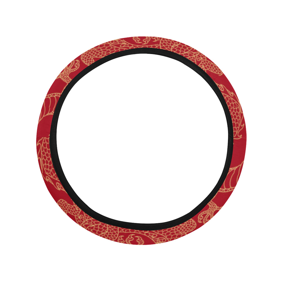 Gold dragons red background Car Steering Wheel Cover