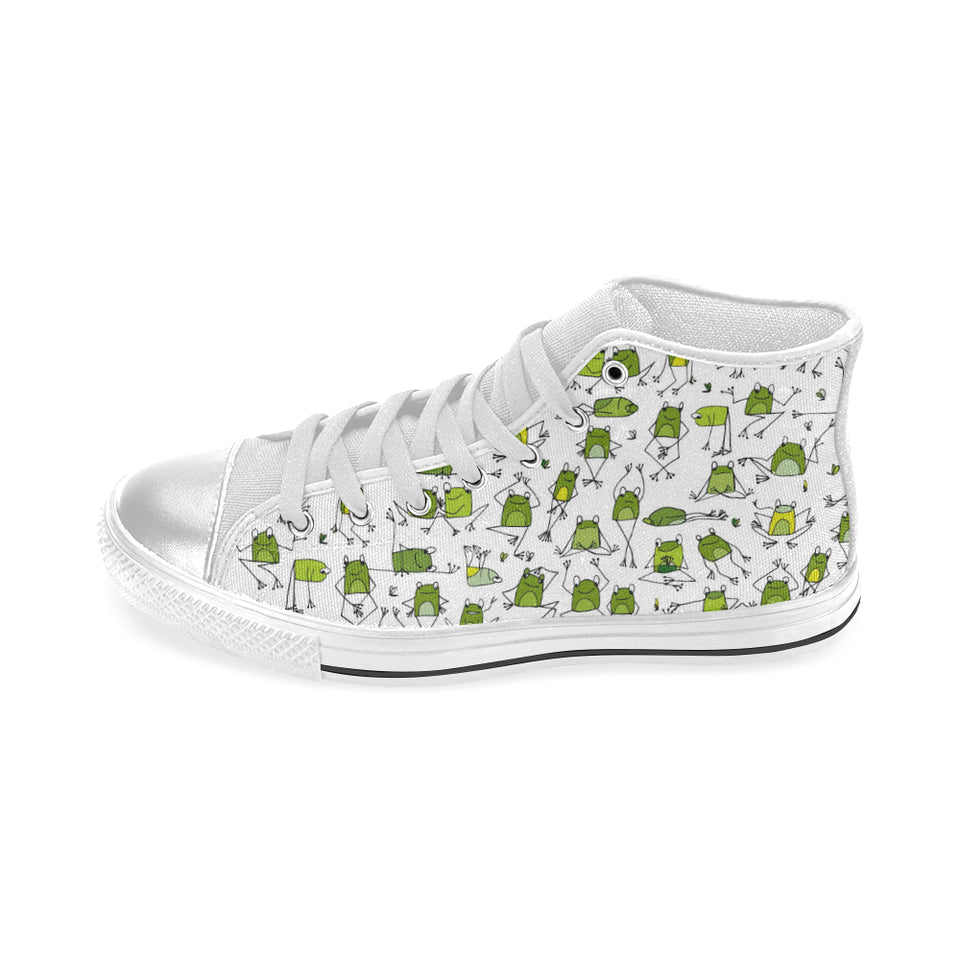 Sketch funny frog pattern Women's High Top Canvas Shoes White