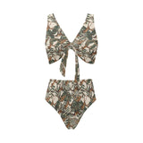 Monkey tropical leaves background Chest Bowknot High Waisted Bikini Swimsuit