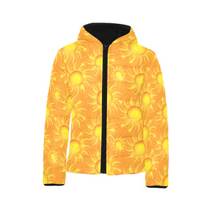 Sun orange background Kids' Boys' Girls' Padded Hooded Jacket