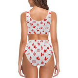 Canada Pattern Print Design 04 Chest Bowknot High Waisted Bikini Swimsuit