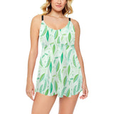 Green Peas Pattern Print Design 01 Chest Sexy Pleated Two Piece Swim Dress