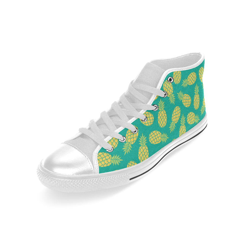 Pineapples pattern green background Men's High Top Canvas Canvas Shoes White