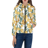 yellow tulips pattern Women's Padded Hooded Jacket