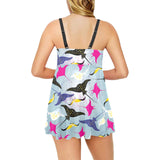 Stingray Pattern Print Design 01 Chest Sexy Pleated Two Piece Swim Dress