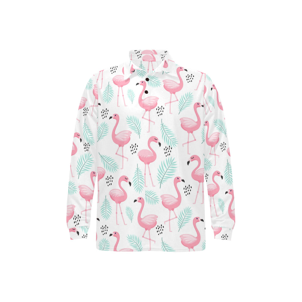 Cute flamingo pattern Men's Long Sleeve Polo Shirt