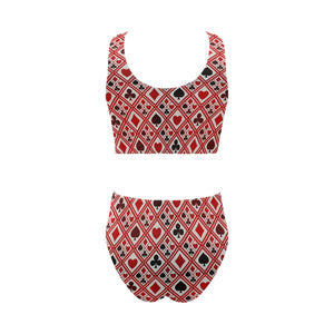 Casino Cards Suits Pattern Print Design 03 Chest Bowknot High Waisted Bikini Swimsuit