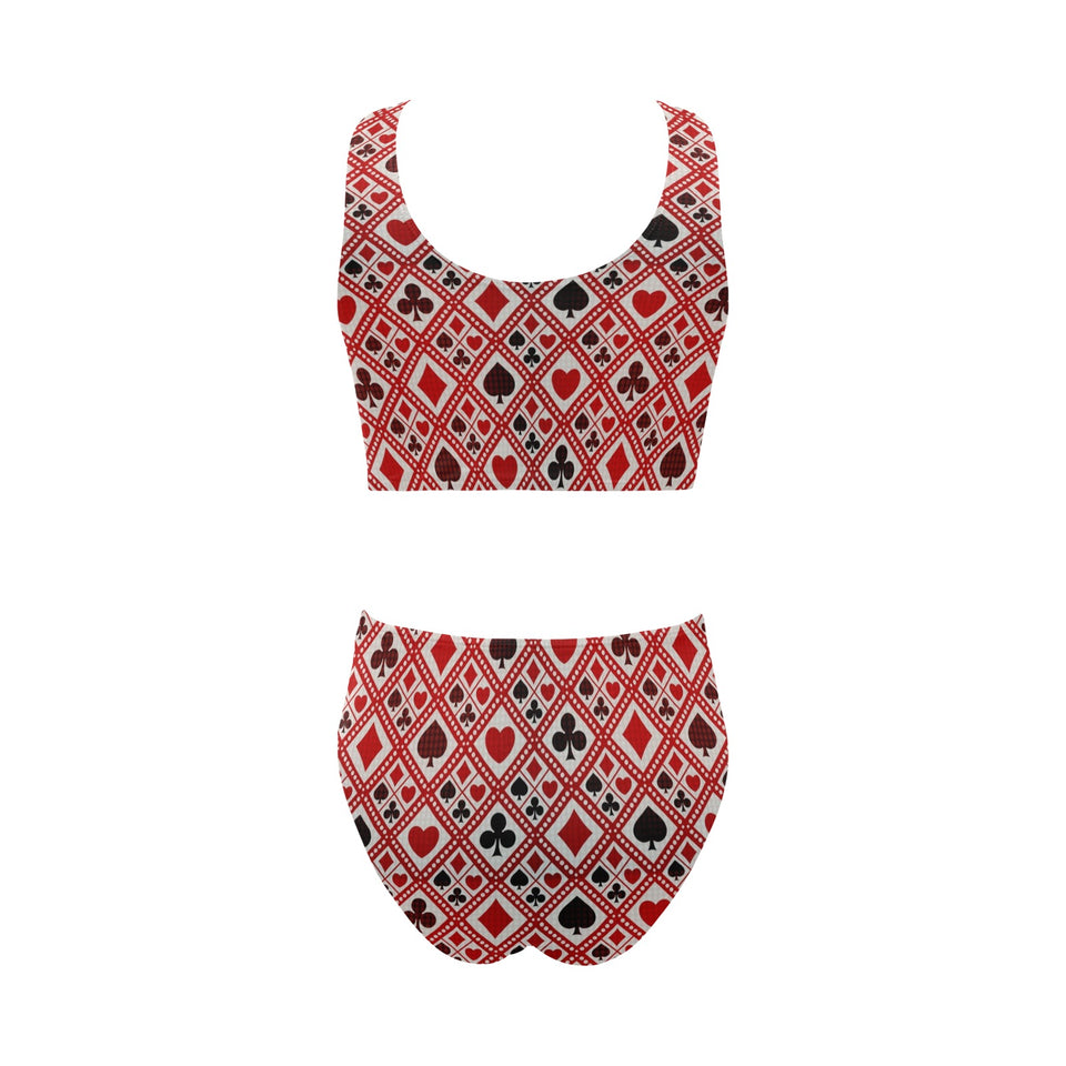 Casino Cards Suits Pattern Print Design 03 Chest Bowknot High Waisted Bikini Swimsuit