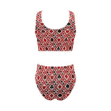 Casino Cards Suits Pattern Print Design 03 Chest Bowknot High Waisted Bikini Swimsuit
