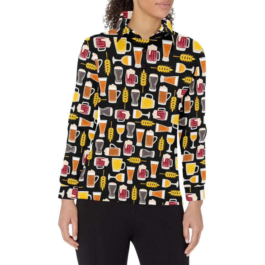 Beer type pattern Women's Long Sleeve Polo Shirt