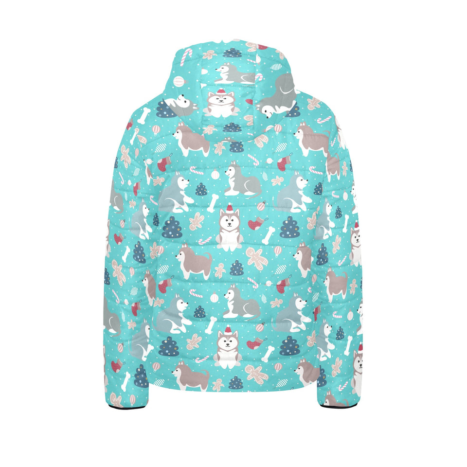 Christmas cute siberian husky puppie pattern Kids' Boys' Girls' Padded Hooded Jacket