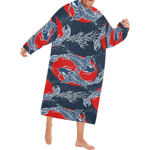 Koi Fish Carp Fishs hand drawn japanese art Blanket Robe with Sleeves