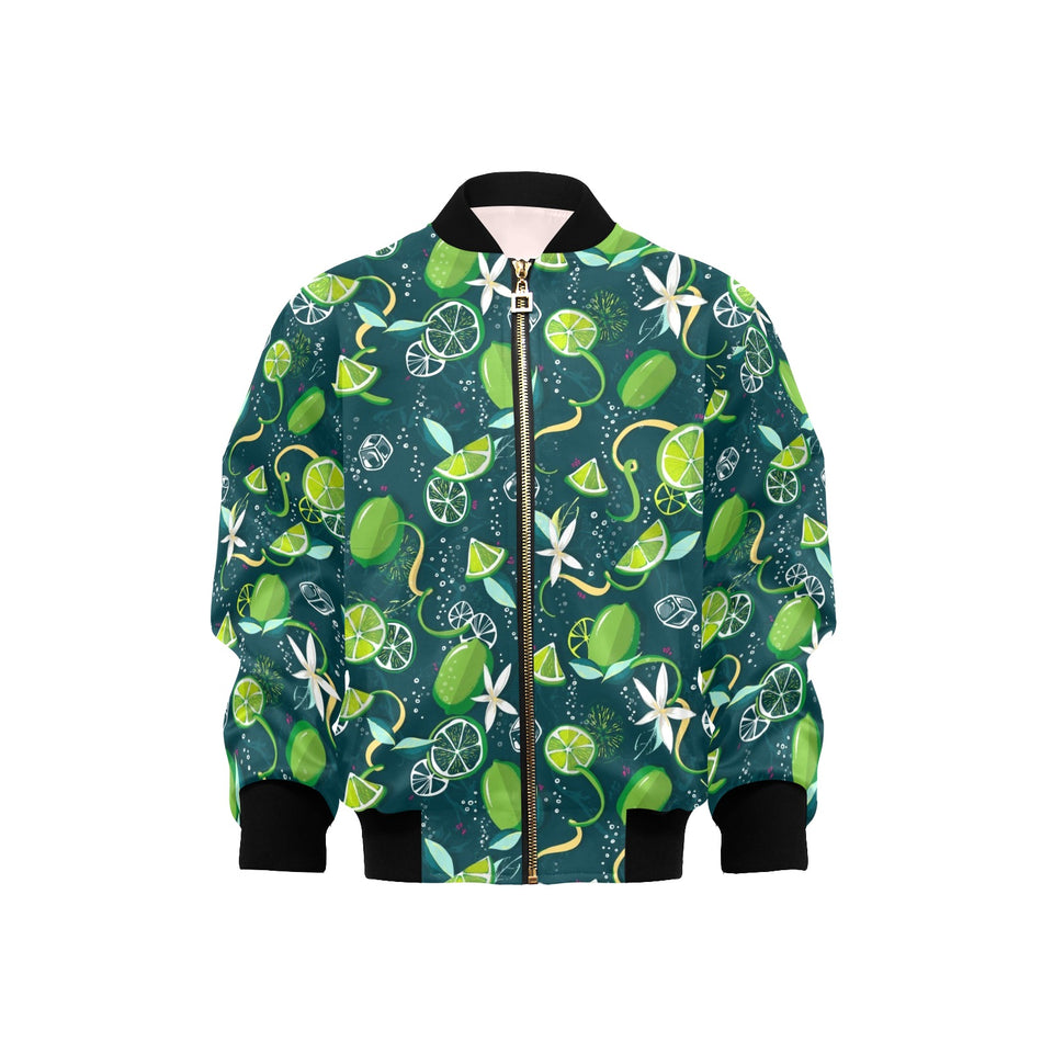 Lime ice flower pattern Kids' Boys' Girls' Bomber Jacket