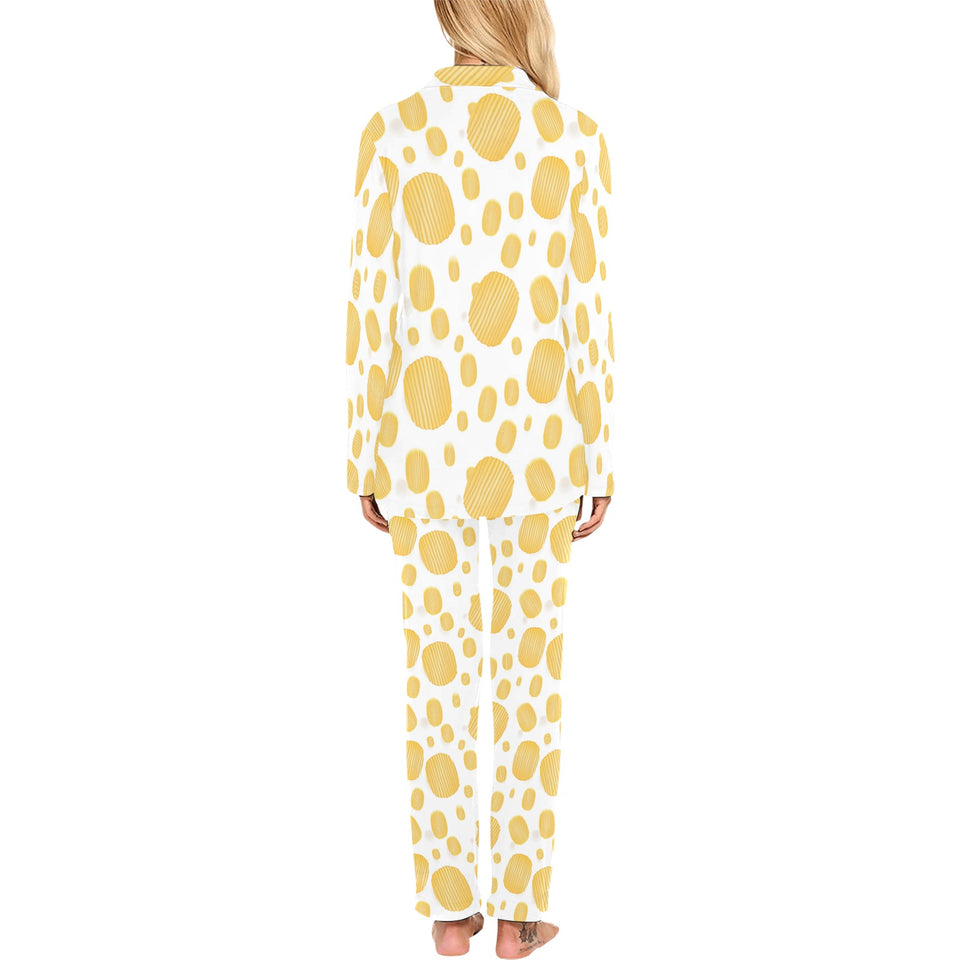 Potato Chips Pattern Print Design 03 Women's Long Pajama Set