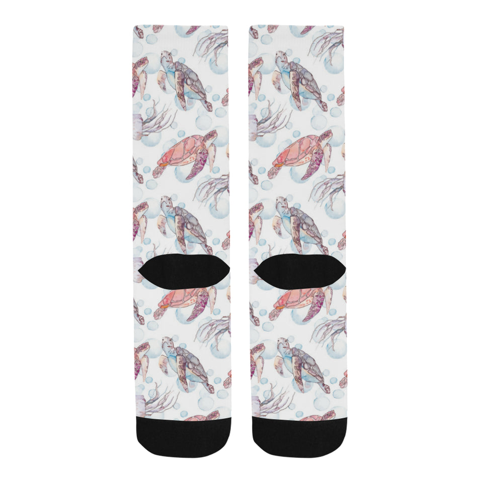 Watercolor sea turtle jellyfish pattern Crew Socks