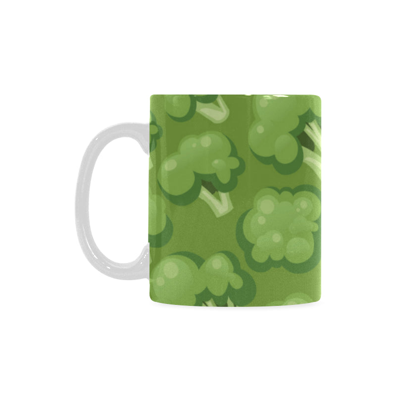 Broccoli pattern green background Classical White Mug (Fulfilled In US)