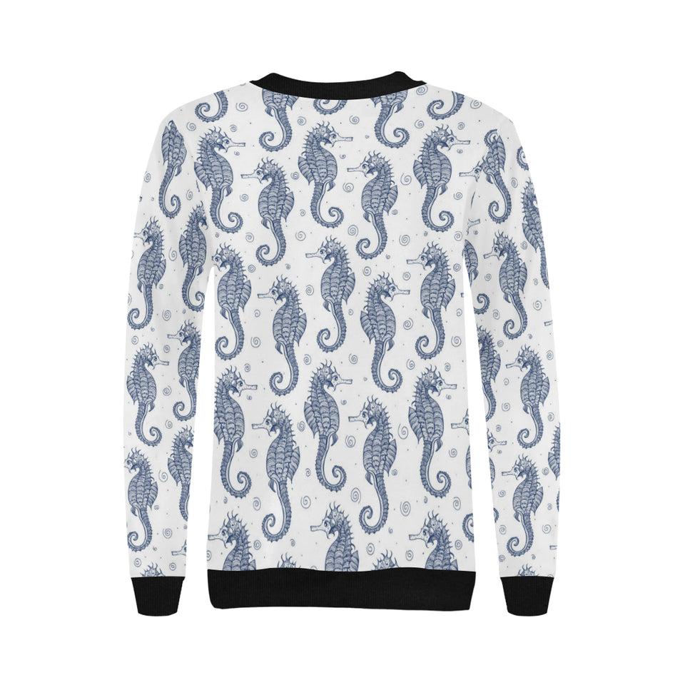 Seahorse pattern background Women's Crew Neck Sweatshirt