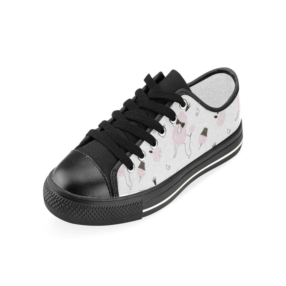 Poodle dog rose cake pattern Kids' Boys' Girls' Low Top Canvas Shoes Black