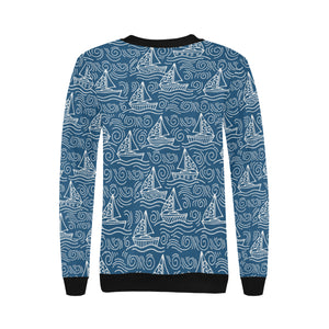 Hand drawn sailboat pattern Women's Crew Neck Sweatshirt