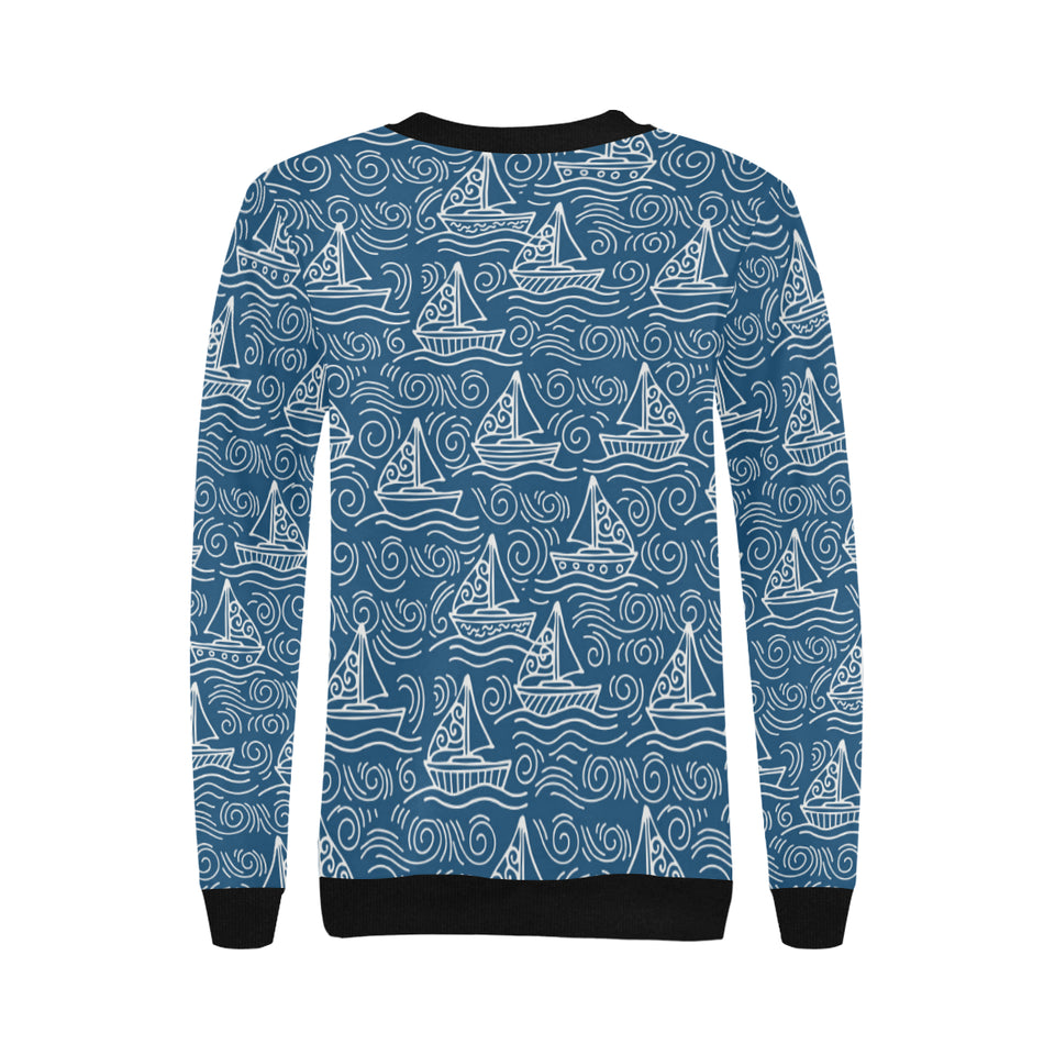 Hand drawn sailboat pattern Women's Crew Neck Sweatshirt