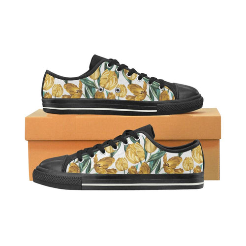 yellow tulips pattern Kids' Boys' Girls' Low Top Canvas Shoes Black