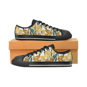 yellow tulips pattern Kids' Boys' Girls' Low Top Canvas Shoes Black