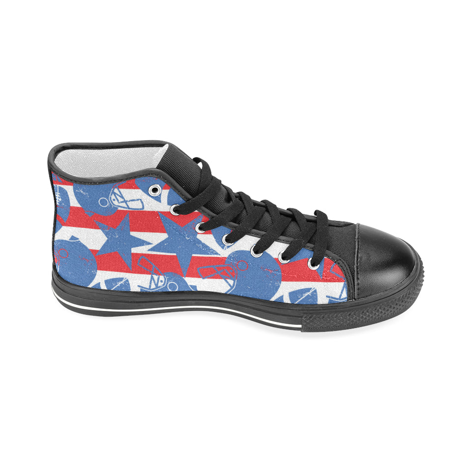 American football ball star stripes pattern Men's High Top Canvas Shoes Black