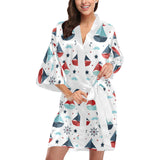Cute color paper sailboat pattern Women's Short Kimono Robe